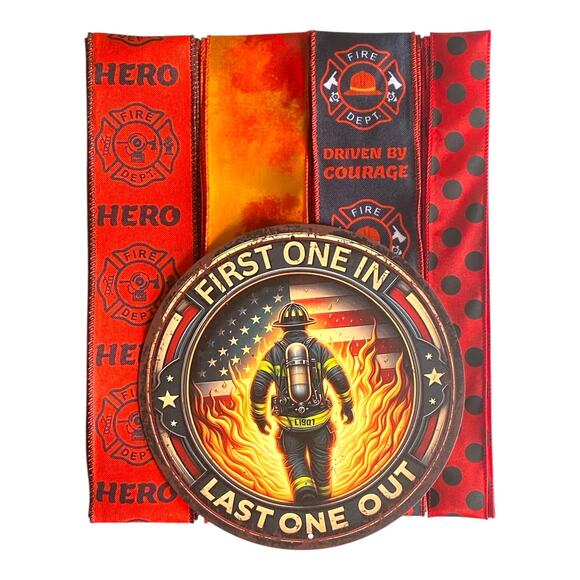 Firefighter Wreath Kit Sign & Ribbon Bundle | Hero Decor | Red Black DIY Craft - Picture 1 of 4